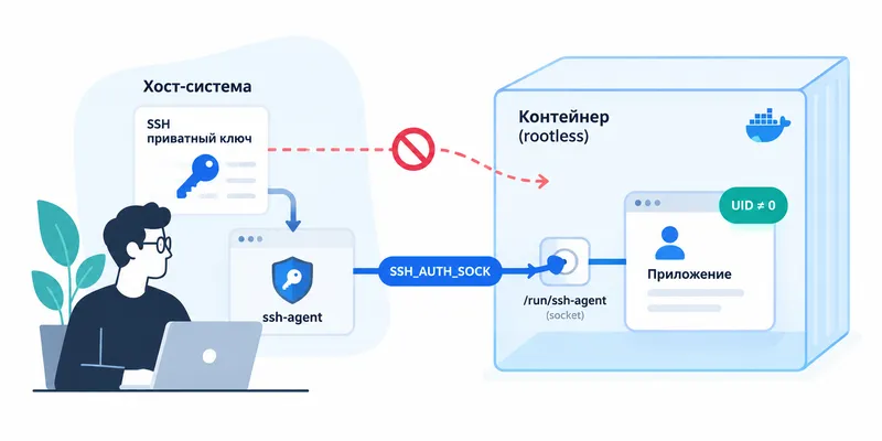 SSH-доступ из rootless-контейнера через ssh-agent: ключ остаётся на хосте