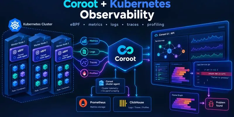 Coroot в Kubernetes: eBPF-профилирование Node.js, Python, Go и Java без правки кода